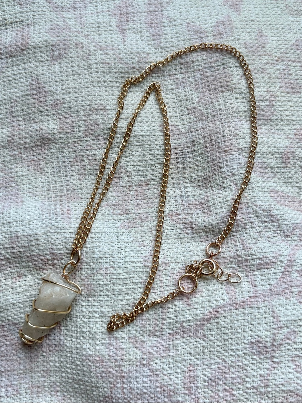 HANDMADE Gold Chain Necklace with White Crystal Pendant